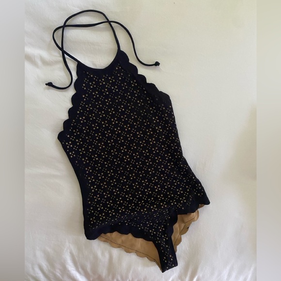 Marysia One Piece Black Mott Maillot Halter Lasercut Size M - Picture 3 of 5